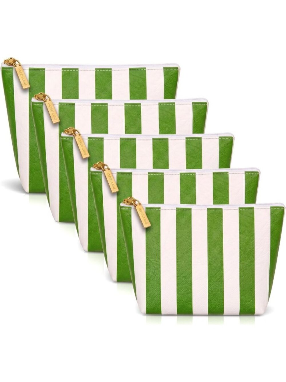 Chic Preppy Stripe Crinkle Makeup Bag Set - 5 Travel Cosmetic Organizers